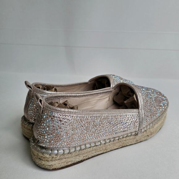 Rhinestone Espadrilles Flats INC Caleyy Size 9 Metallic Tan Sparkle Slip Ons - Picture 7 of 14